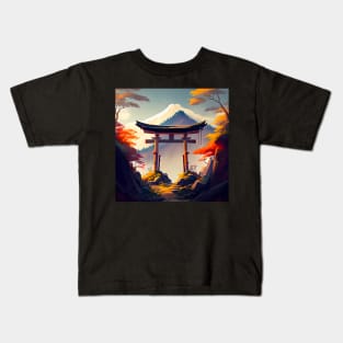 Japanese Torii in Autumn Mountain Kids T-Shirt